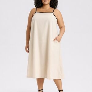 Ava & Viv Plus Size Sleeveless Midi Dress Cream w/ Black Trim NWT Flowy A-Line